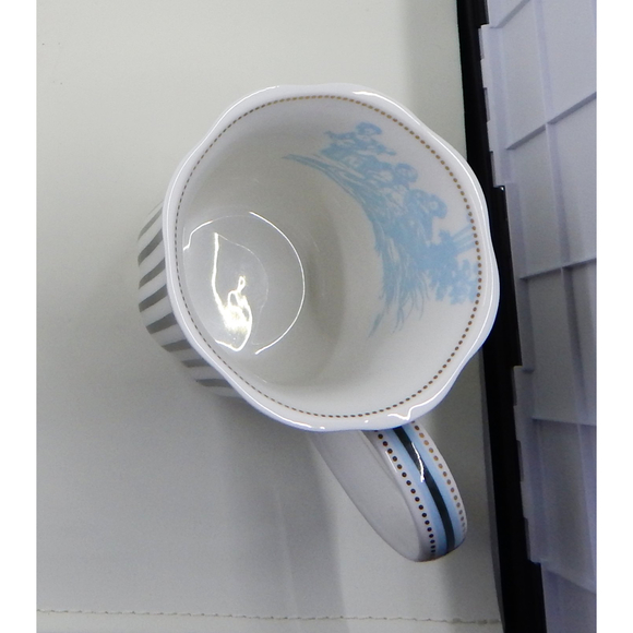Grace's Teaware Josephine Black and White Stripes Coffee Cup Blue Toile Decal - Picture 6 of 11